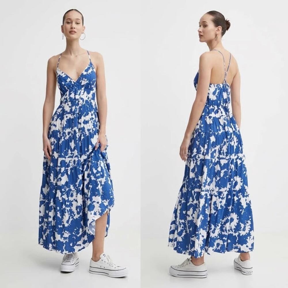 ABERCROMBIE  Floral Boho Flowy Tiered Sundress Summer Spring Maxi Dress Sz M